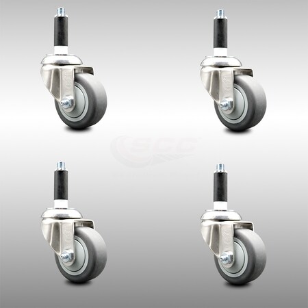 Service Caster 3 Inch 316SS Thermoplastic Rubber Swivel 7/8 Inch Expanding Stem Caster Set SCC-SS316EX20S314-TPRB-78-4